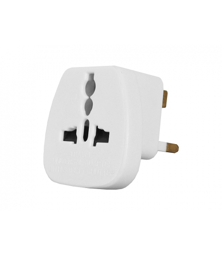 Adapter podróżny, przejście AC Gniazdo Uniwersalne - Wtyk angielski, białe z zabezpieczeniem LX6088