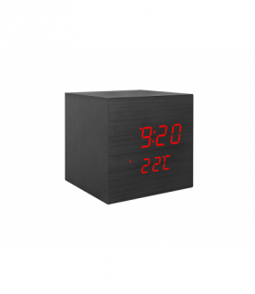 Budzik kostka LED z termometrem, czarny. LXLTC07