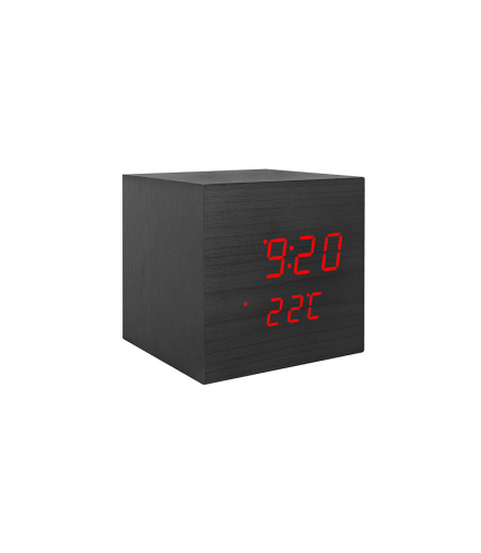 Budzik kostka LED z termometrem, czarny. LXLTC07