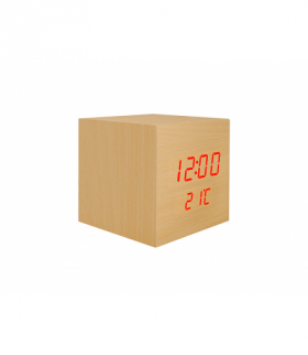 Budzik kostka LED z termometrem, naturalny kolor drewna LTC LXLTC05