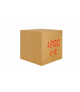 Budzik kostka LED z termometrem, w kolorze drewna LTC LXLTC04