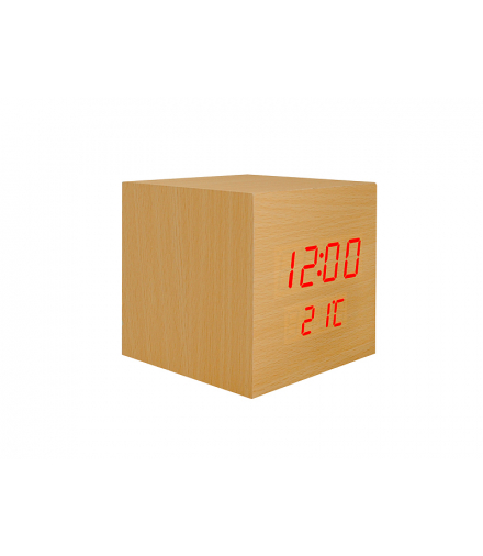 Budzik kostka LED z termometrem, w kolorze drewna LTC LXLTC04