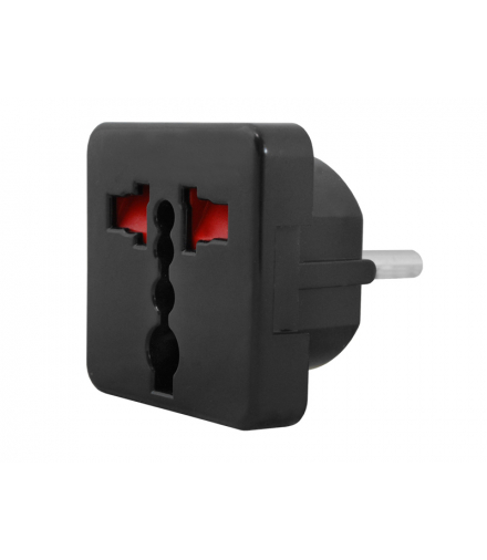 Adapter podróżny, przejście AC Wtyczka PL-Gniazdo Uniwersalne, czarne. LX6090CZ
