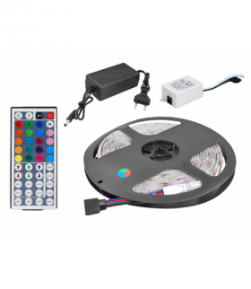 Zestaw: Sznur diod.RGB IP65 300diod SMD5050 5m +sterownik +zasilacz. LXL074