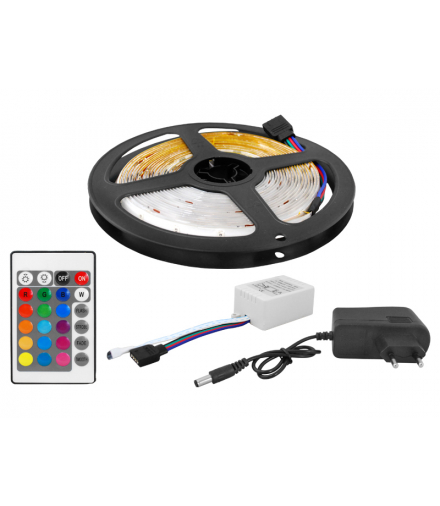 Zestaw: Sznur diodowy RGB IP65, 300 diod SMD3528, 4.6m + sterownik + zasilacz + pilot. LXL0102
