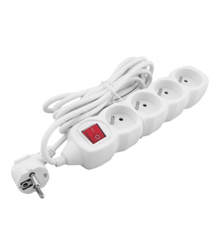 Przedłużacz sieciowy 4 gniazda z uziemieniem i wyłącznikiem 3m biały. LXPP32