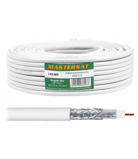 Kabel koncentryczny RG6 CCS 25m Mastersat. LXK480