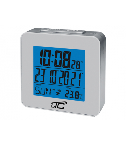 Budzik z termometremLTC, sterowany radiowo, srebrny. LXSTP04S