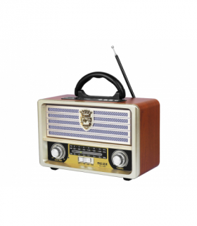 Radio przenośne Retro, USB,TF Card, AUX, pilot, wbudowany akumulator, brązowe. LX113BTR