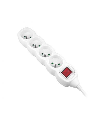 Przedłużacz sieciowy 4 gniazda z uziemieniem i wyłącznikiem, 1,5 m, biały. LXPP30