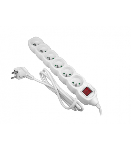 Przedłużacz sieciowy 6 gniazd z uziemieniem i wyłącznikiem, 1,5 m, biały. LXPP70