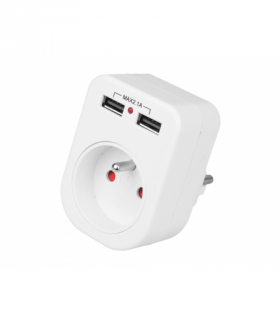 Gniazdo z uziemieniem 1P+Z, 10 A, 250 V, 2 x USB 2.1 A. LXW01146