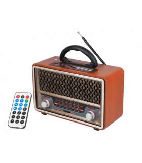 Radio przenośne RETRO MK-197 Bluetoth, USB, TF Cards, AUX, pilot, wbudowany akumulator brązowo-złote. LXMK197B