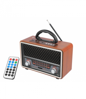 Radio przenośne RETRO MK-197 Bluetoth, USB, TF Cards, AUX, pilot, wbudowany akumulator, czarno-złote. LXMK197C