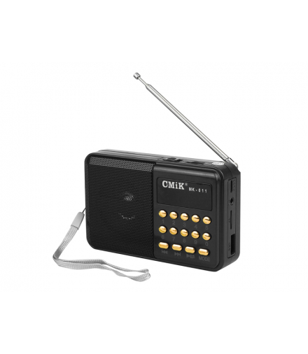 Radio przenośne MK-011 wyświetlacz, USB, MicroSD, AUX z baterią BL-5C i kablem Micro USB, czarne. LXMK011