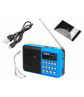 Radio prznośne MK-011 wyświetlacz, USB, MicroSD, AUX z baterią BL-5C i kablem Micro USB, niebieskie. LXMK011/N