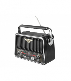 Radio przenośne FM/USB/SD/AUX/solar Retro akumulator czarne LXVX345CZ