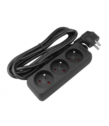 Przedłużacz sieciowy PR-370P 3 Gniazda z uziemieniem, 3m, czarny. LXPR370C3