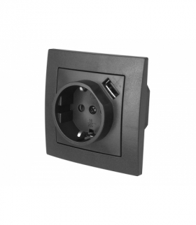 GNIAZDO POJEDYNCZE 2PSCHUKO 16A-250V USB 2,1A MODERN CZARNE+RAMKA LX51GUM