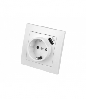 GNIAZDO POJEDYNCZE 2PSCHUKO 16A-250V USB 2,1A MODERN BIAŁE+RAMKA LX51GUM/B