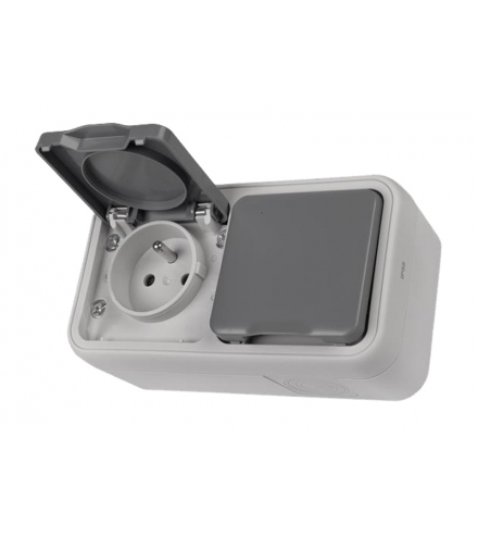 Gniazdo podwójne. 2P+Z n/t popiel z klapką grafit z-bezśrubowy 16A 250V wododp. IP55 LXHQ52