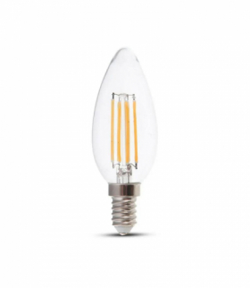 Żarówka LED E14 4W C35 Filament, Klosz Transparentny, Ciepła, Barwa:3000K, Ściemniana, V-TAC 2870