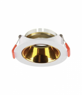 Oprawa wpuszczana Spot, Trzonek:GU10, Okrągła, Biała ramka i złoty reflektor V-TAC 6648