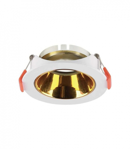 Oprawa wpuszczana Spot, Trzonek:GU10, Okrągła, Biała ramka i złoty reflektor V-TAC 6648