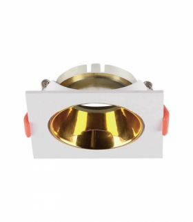 Oprawa wpuszczana Spot, Trzonek:GU10, Kwadratowa, Biała ramka i złoty reflektor V-TAC 6654