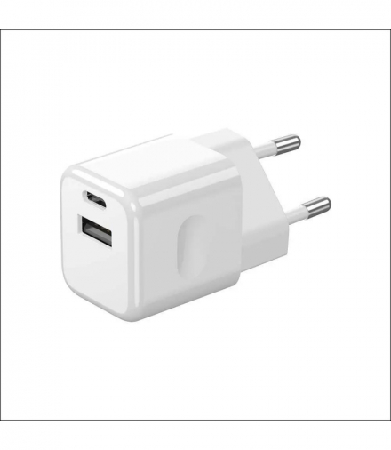 Ładowarka Sieciowa Fast Charger USB + USB C, 20W, Power Delivery, Wtyczka EU, Biała V-TAC 6678