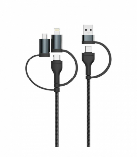 Przewód USB z adapterem 5w1 typ: C, Micro, Lightning, Fast Charging, 1.2m, Czarny V-TAC 7747