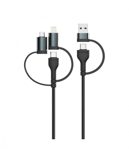 Przewód USB z adapterem 5w1 typ: C, Micro, Lightning, Fast Charging, 1.2m, Czarny V-TAC 7747