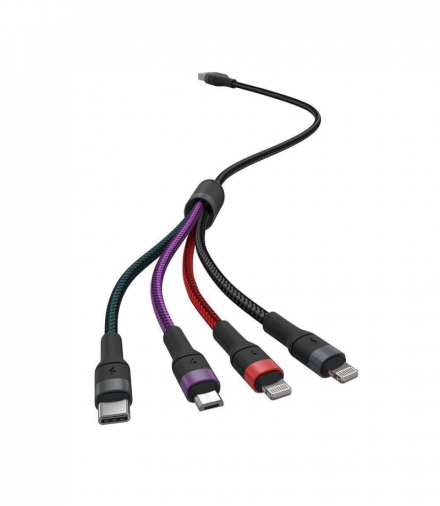 Przewód USB z adapterem 3w1 typ: C, Micro, Lightning, Fast Charging, 1.2m, Czarny V-TAC 7748