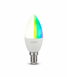Żarówka LED E14 5W C35 Kompatybilna z Amazon Alexa i Google Home, Barwa: RGB+WW-CW, V-TAC 212754
