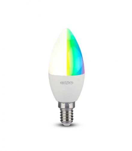Żarówka LED E14 5W C35 Kompatybilna z Amazon Alexa i Google Home, Barwa: RGB+WW-CW, V-TAC 212754