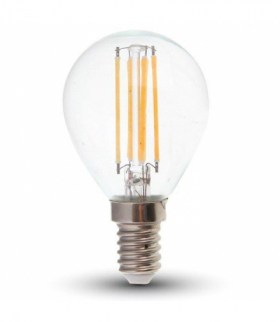 Żarówka LED E14 4W P45 Filament, Klosz Transparentny /Ciepła, Barwa:3000K, V-TAC 214300