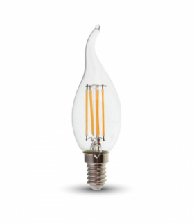 Żarówka LED E14 4W CF37 Filament, Klosz Transparentny, Zimna, Barwa:6500K, V-TAC 214430