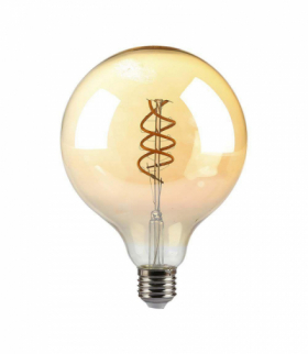Żarówka LED E27 6W G125 Filament 2xSpieral, Klosz Bursztynowy, Ultra Ciepła (barwa płomień świecy), Barwa:1800K, V-TAC 217328