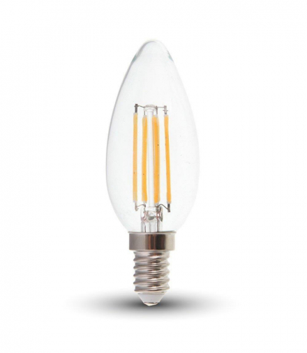 Żarówka LED E14 4W C35 Filament, Klosz Transparentny, Neutralna, Barwa:4000K, V-TAC 214413