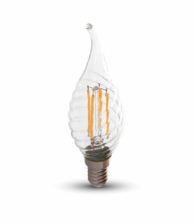 Żarówka LED E14 4W CF37 Filament Twist, Klosz Transparentny, Zimna, Barwa:6500K, V-TAC 214432