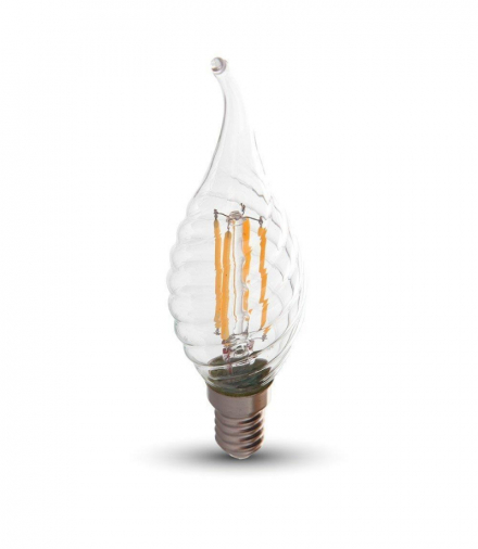 Żarówka LED E14 4W CF37 Filament Twist, Klosz Transparentny, Zimna, Barwa:6500K, V-TAC 214432