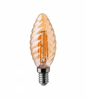 Żarówka LED E14 4W C35 Filament, Klosz: Bursztynowy kręcony, Super Ciepła (barwa zachód słońca), Barwa:2200K, V-TAC 217115