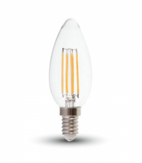 Żarówka LED E14 6W C35 Filament, Klosz Transparentny, Ciepła, Barwa:3000K, V-TAC 217423