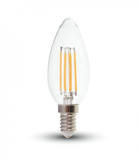 Żarówka LED E14 6W C35 Filament, Klosz Transparentny, Ciepła, Barwa:3000K, V-TAC 217423