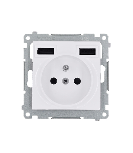 Gniazdo wtyczkowe z ładowarką 2xUSB, 2.1A, 5V DC, 230V biały DGZ1ZUSB2AA.01/11