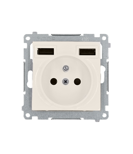 Gniazdo wtyczkowe z ładowarką 2xUSB, 2.1A, 5V DC, 230V kremowy DGZ1ZUSB2AA.01/41