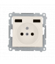 Gniazdo wtyczkowe z ładowarką 2xUSB, 2.1A, 5V DC, 230V kremowy DGZ1ZUSB2AA.01/41