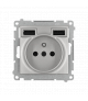 Gniazdo wtyczkowe z ładowarką 2xUSB, 2.1A, 5V DC, 230V srebrny mat, metalizowany DGZ1ZUSB2AA.01/43