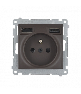 Gniazdo wtyczkowe z ładowarką 2xUSB, 2.1A, 5V DC, 230V brąz mat, metalizowany
