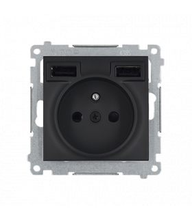 Gniazdo wtyczkowe z ładowarką 2xUSB, 2.1A, 5V DC, 230V czarny mat DGZ1ZUSB2AA.01/49